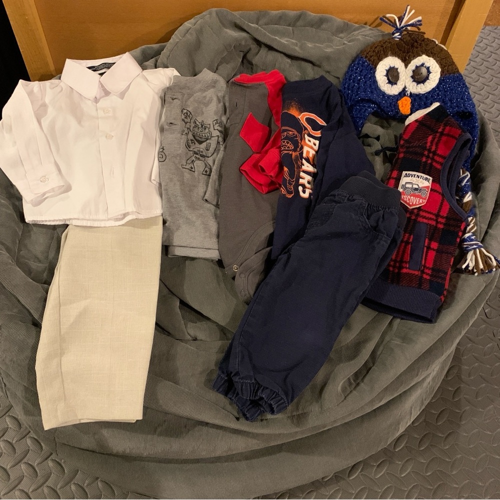 Winter Clothing Lot Boys Size 12 Months Dress Shirt Pants Vest Hat Bodysuit
